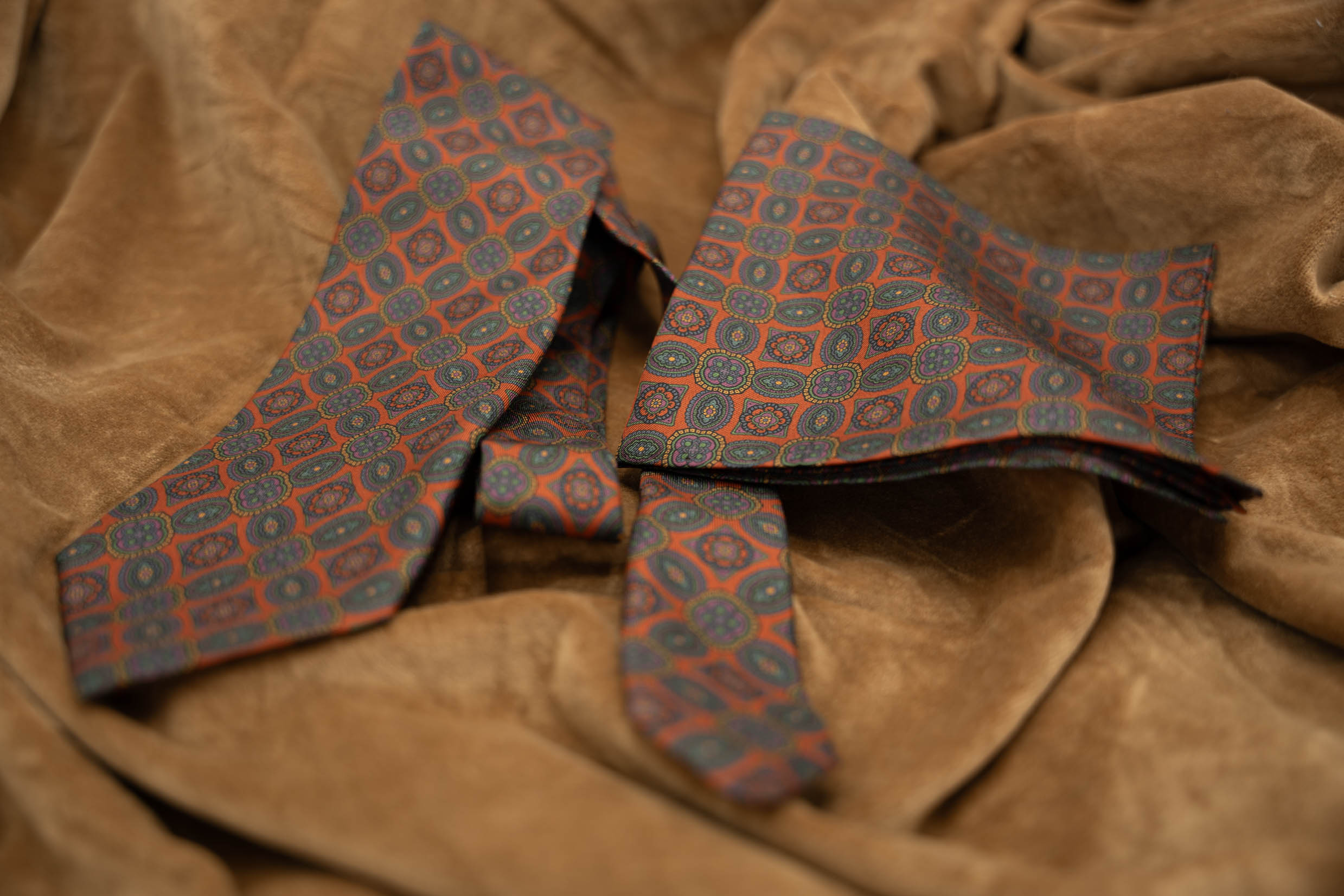Orange Mix Pattern Silk Tie and Pocket Square